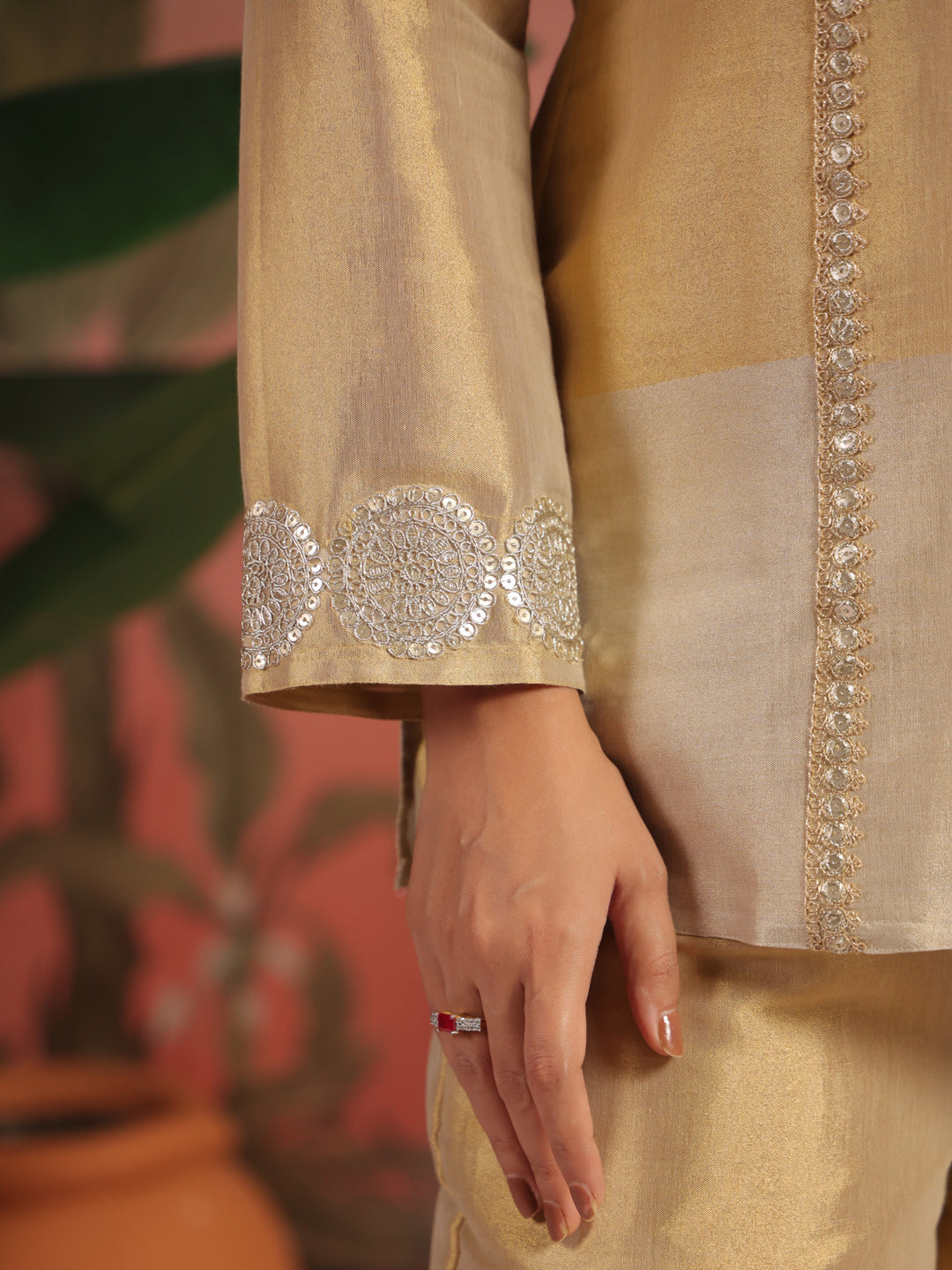 Solid Straight Tissue Silk Kurta & Palazzos Sets