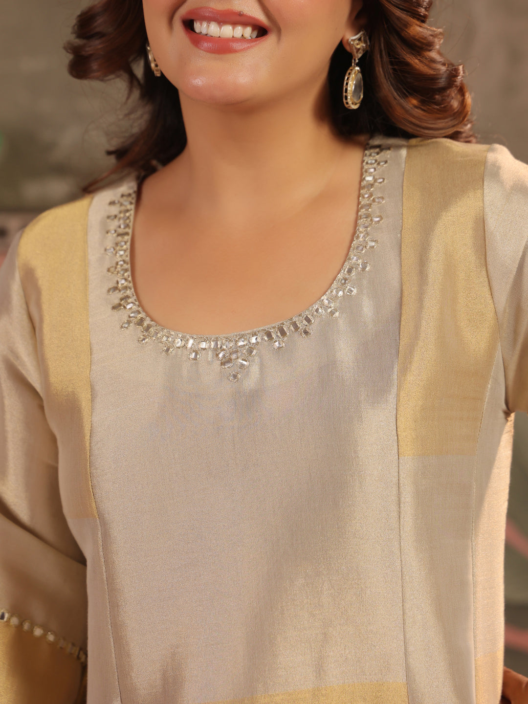Solid A-Line Tissue Silk Kurta & Palazzos Sets