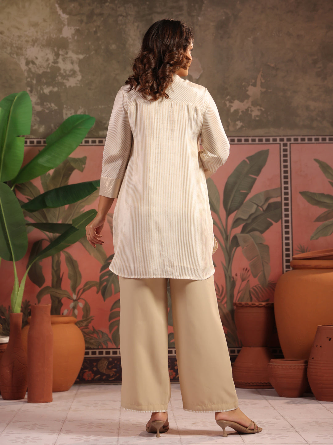 Striped Straight Viscose Kurta & Palazzos Sets