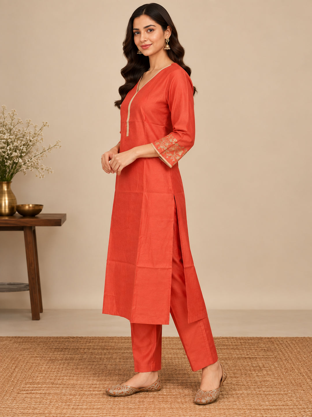 Solid Solid Straight Pure Silk Kurta & Trousers Sets