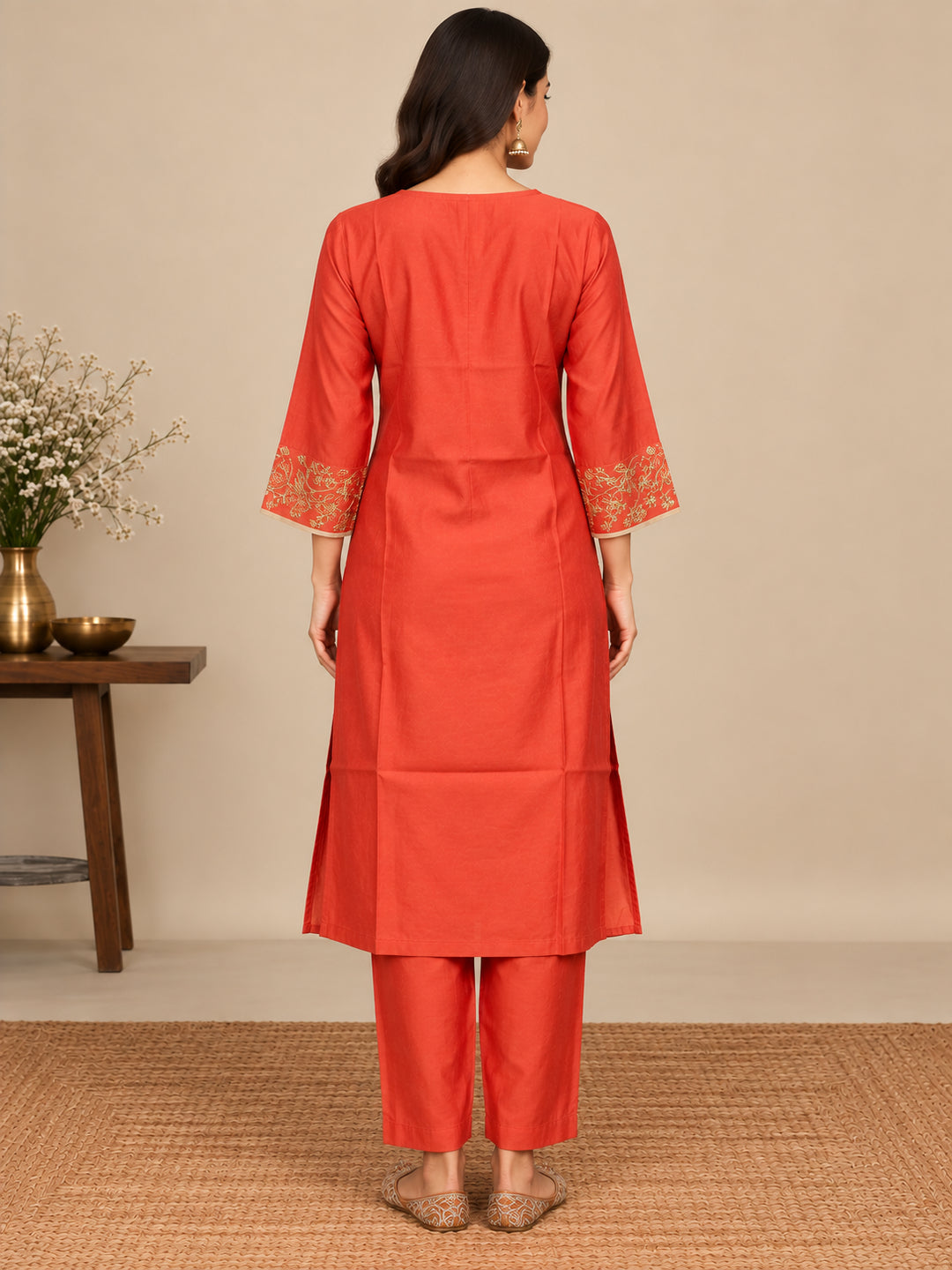 Solid Solid Straight Pure Silk Kurta & Trousers Sets