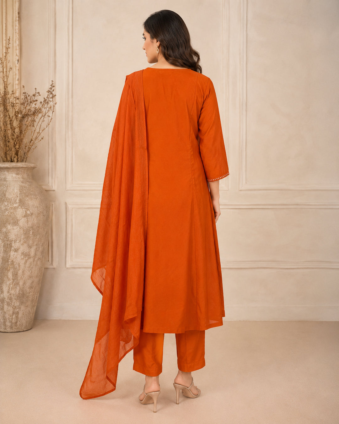 Solid Embroidered Straight Pure Cotton Kurta & Trousers Sets