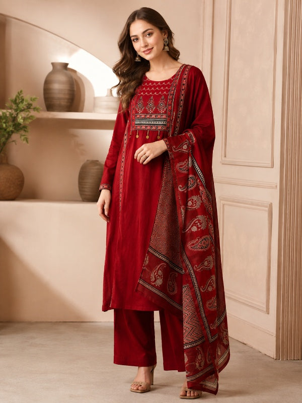 Solid Printed Straight Pure Cotton Kurta & Trousers Sets