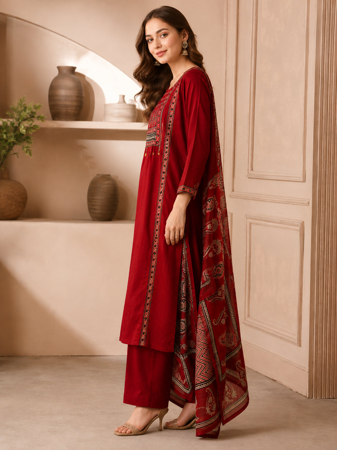 Solid Printed Straight Pure Cotton Kurta & Trousers Sets