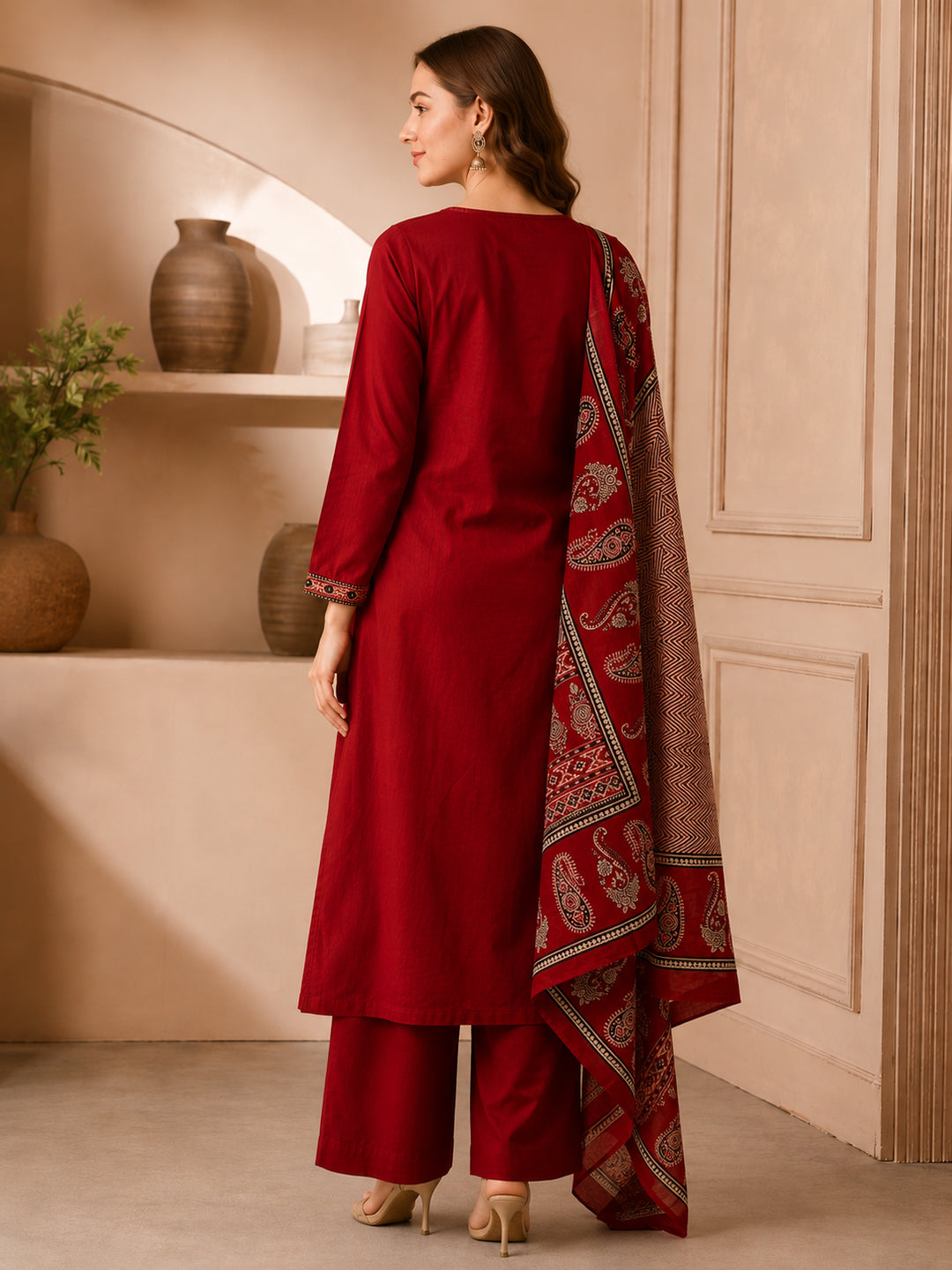Solid Printed Straight Pure Cotton Kurta & Trousers Sets