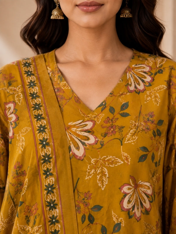 Floral Printed Straight Pure Cotton Kurta & Palazzos Sets