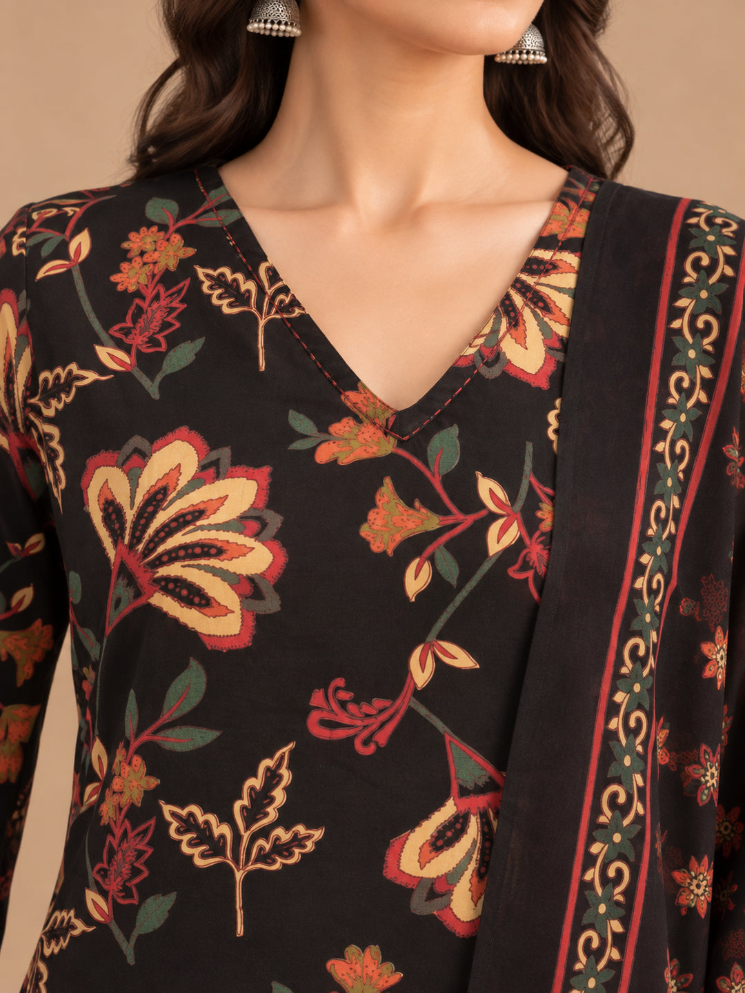 Floral Printed Straight Pure Cotton Kurta & Trousers Sets