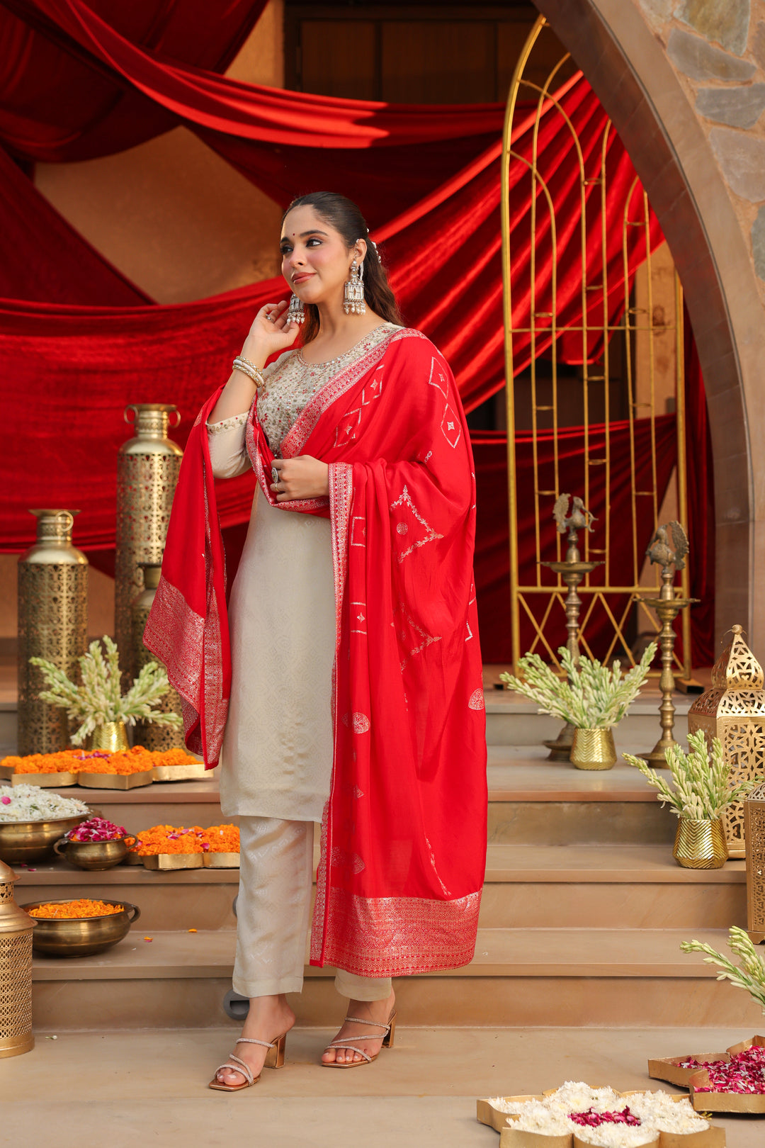 Floral Embroidered Straight Kurta & Trousers Sets