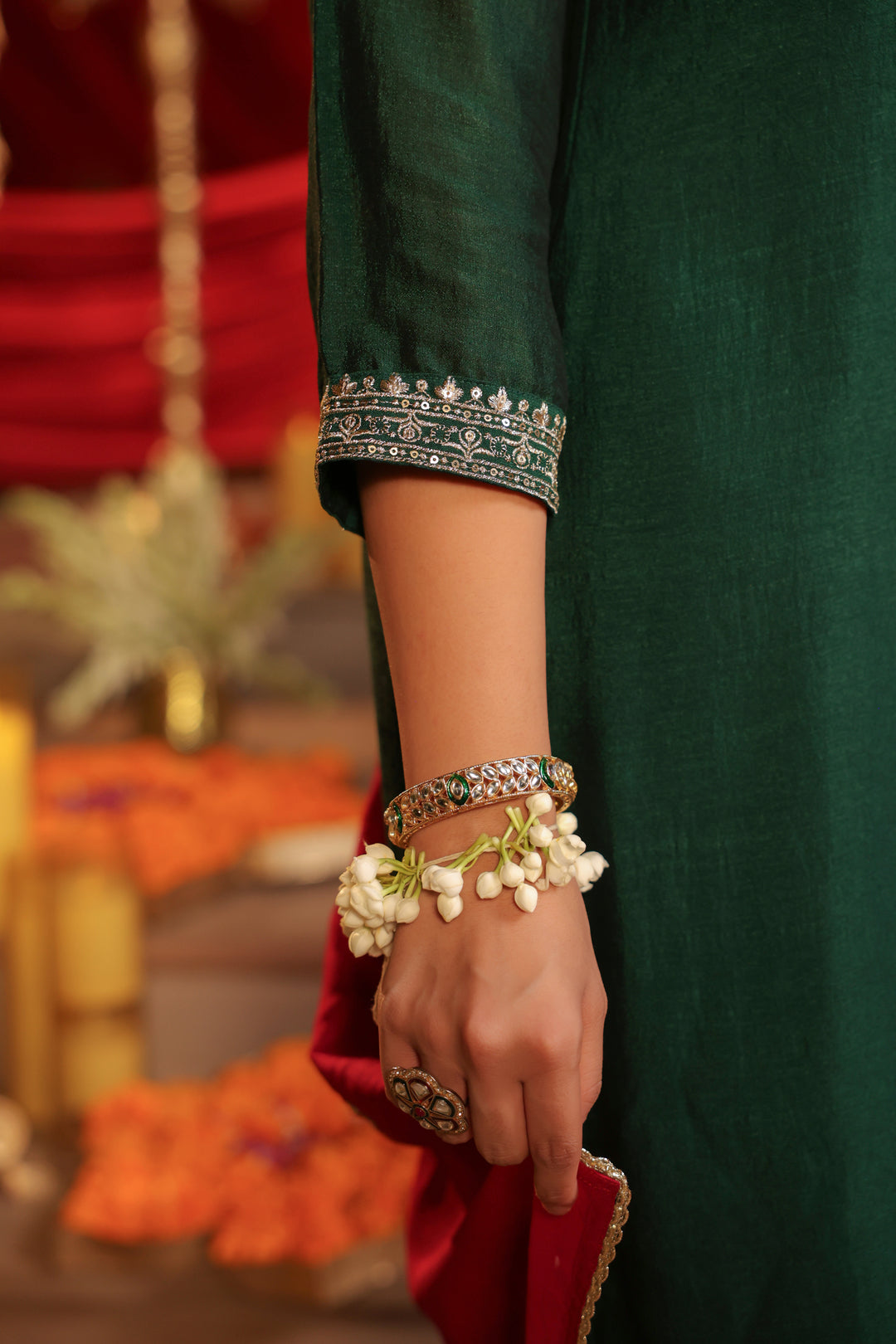 Floral Embroidered Straight Kurta & Trousers Sets