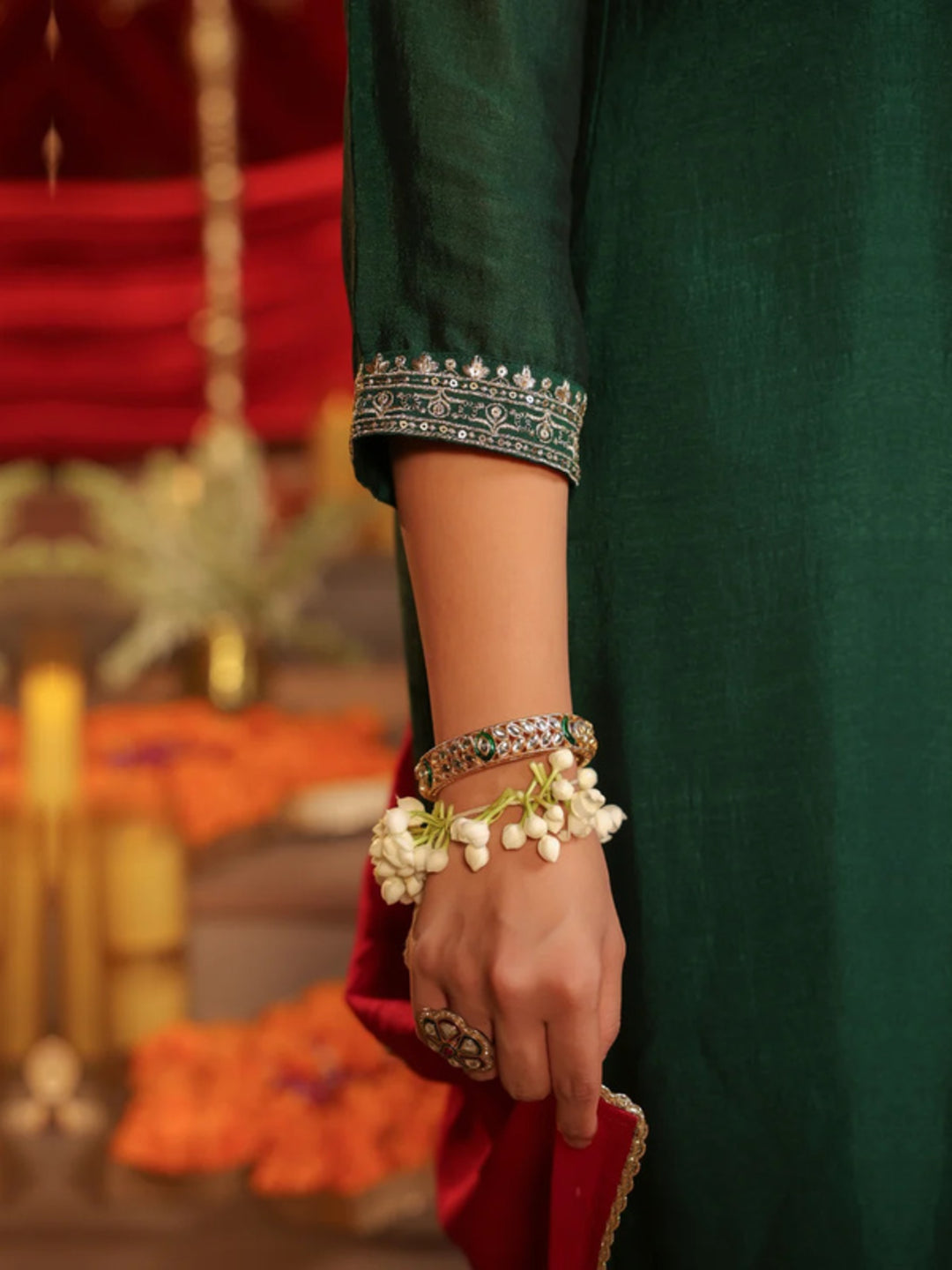 Floral Embroidered Straight Kurta & Trousers Sets