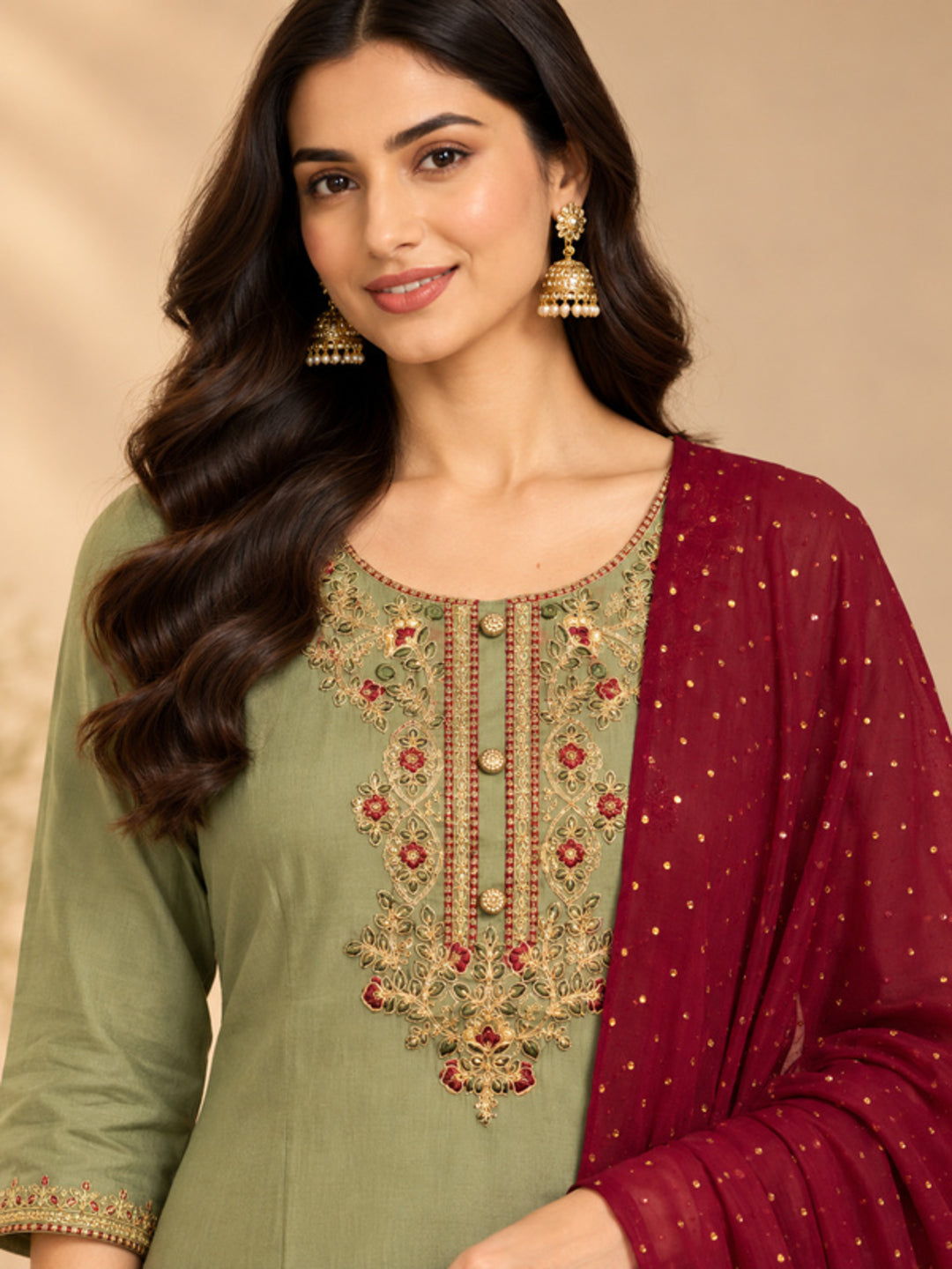 Floral Embroidered Straight Silk Blend Kurta & Trousers Sets