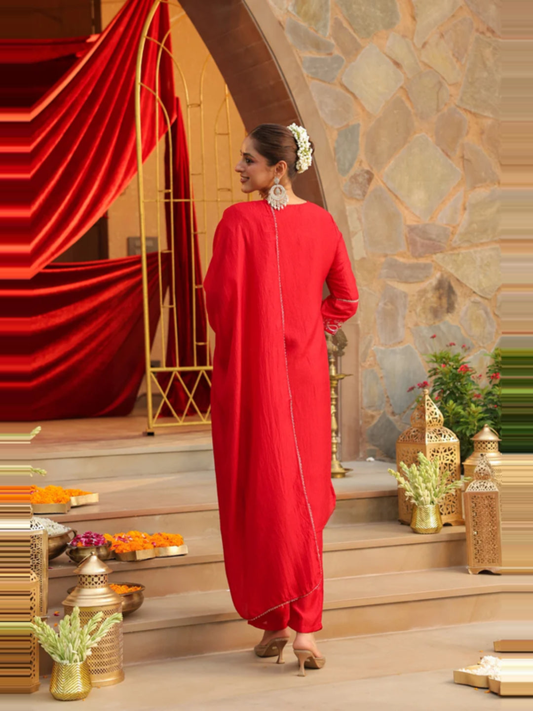 Floral Embroidered Straight Kurta & Trousers Sets