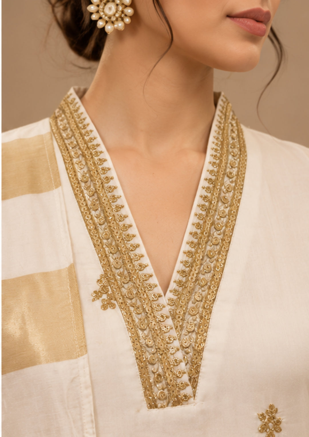 Solid Embroidered Straight Chanderi Cotton Kurta & Trousers Sets