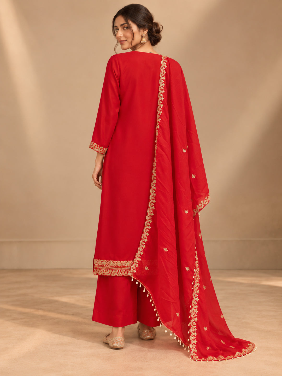 Floral Embroidered Straight Polki Silk Kurta & Trousers Sets