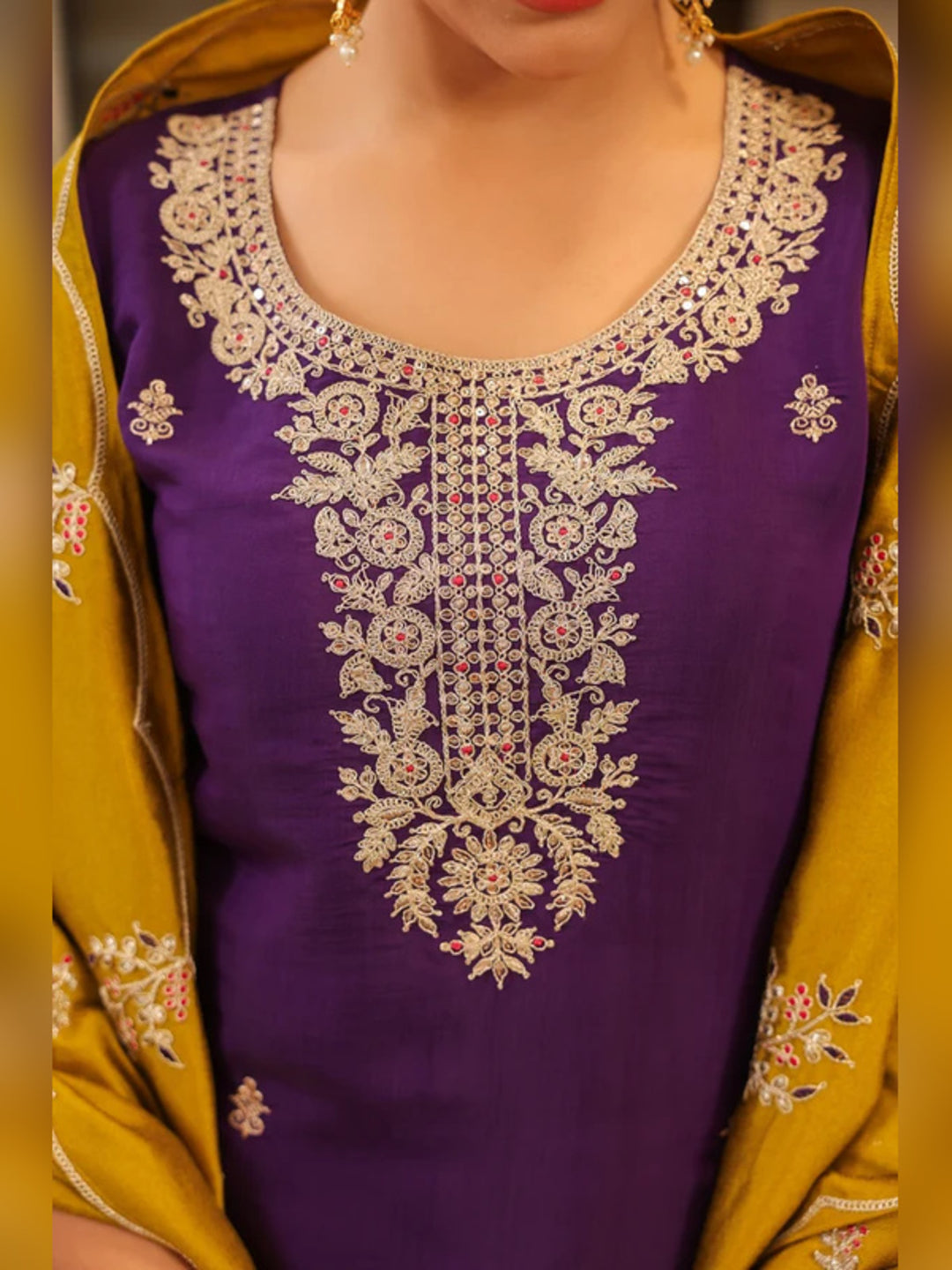 Floral Embroidered Straight Pure Silk Kurta & Trousers Sets