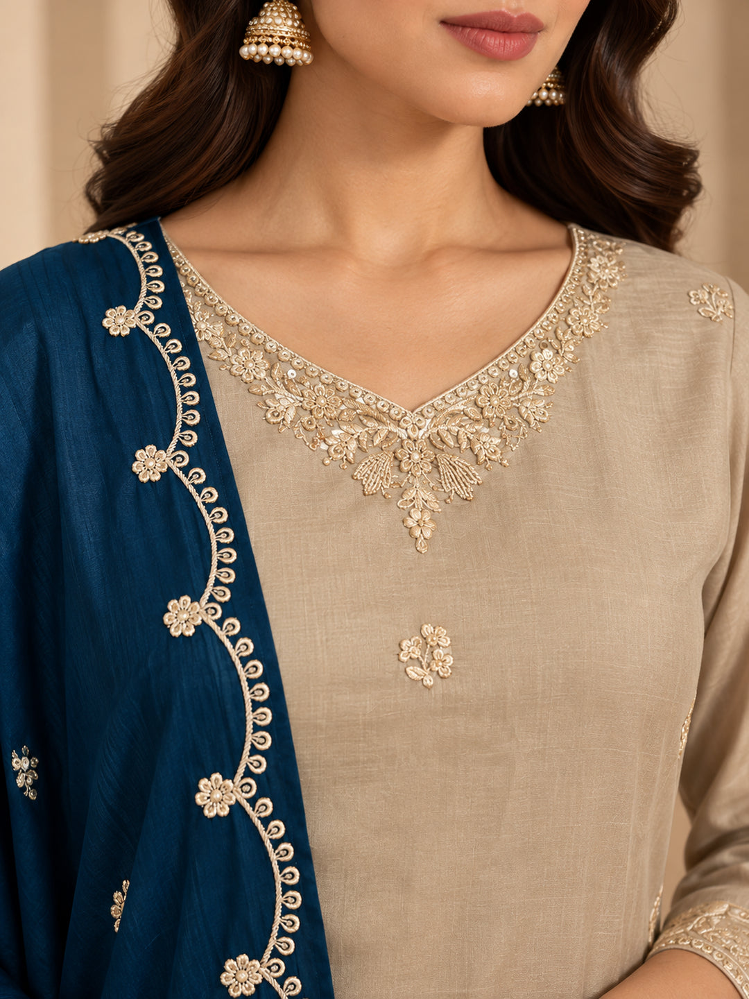 Floral Embroidered Straight Pure Silk Kurta & Trousers Sets