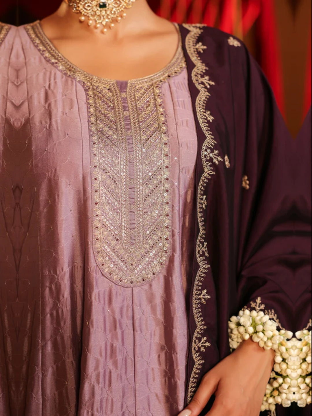 Floral Embroidered A-Line Pure Silk Kurta & Trousers Sets