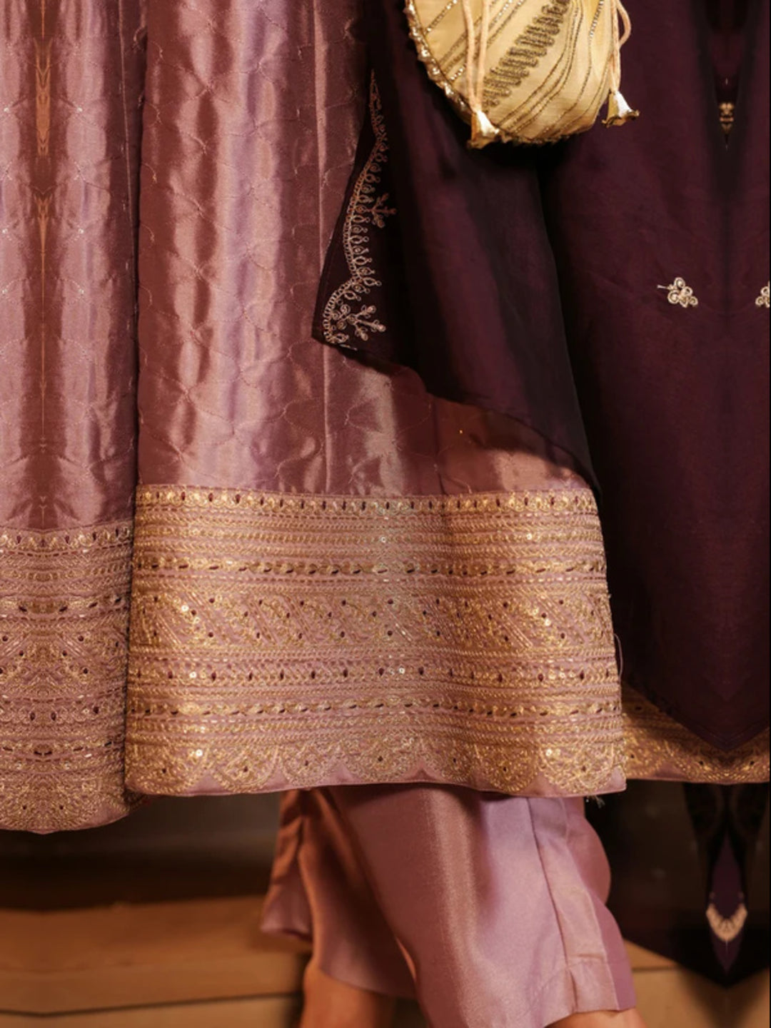 Floral Embroidered A-Line Pure Silk Kurta & Trousers Sets
