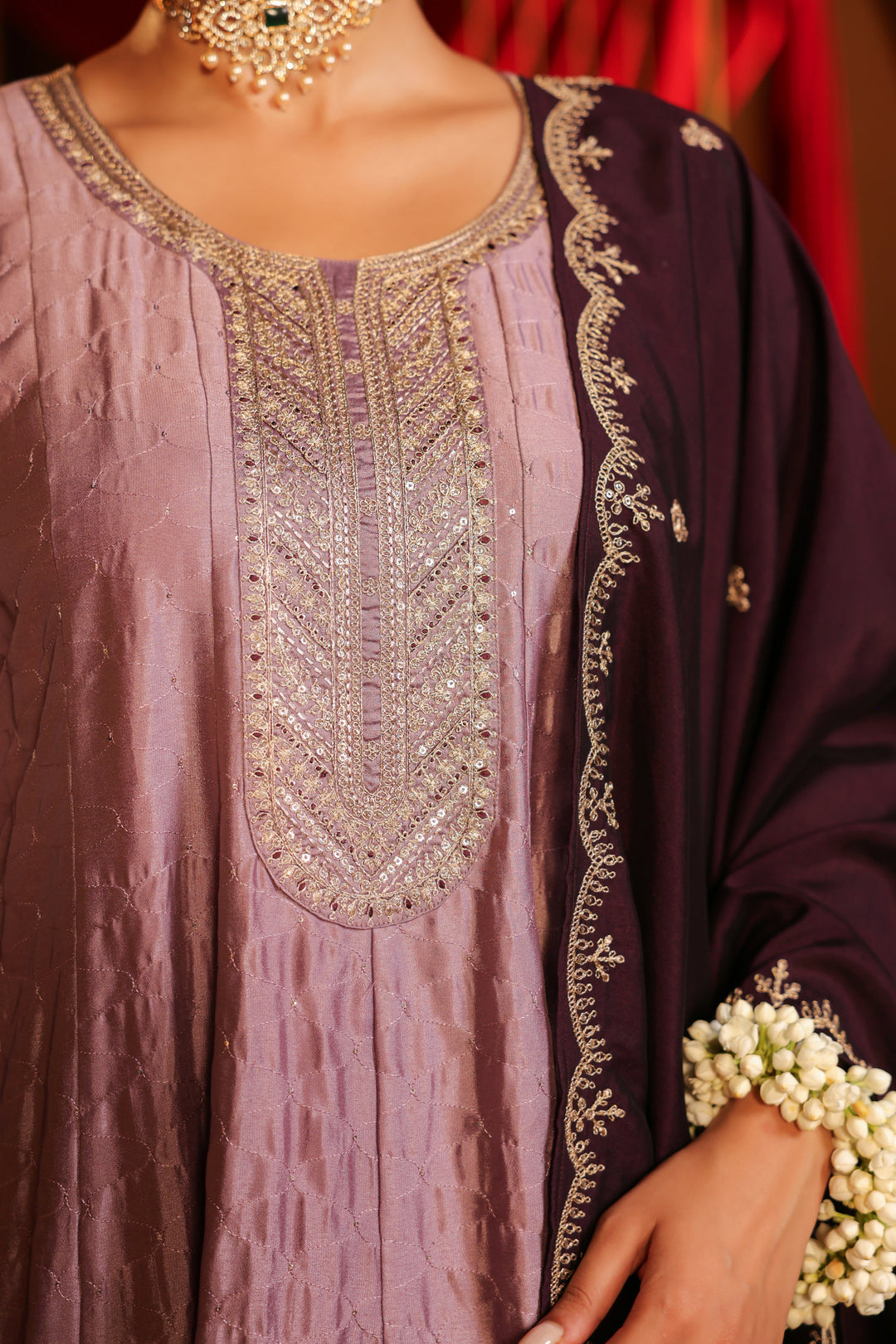Floral Embroidered A-Line Pure Silk Kurta & Trousers Sets