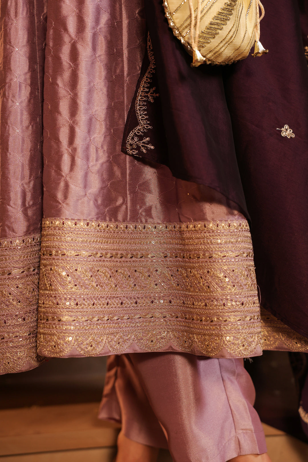 Floral Embroidered A-Line Pure Silk Kurta & Trousers Sets