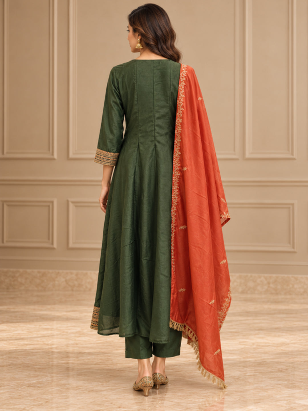 Floral Embroidered Straight Polki Silk Kurta & Trousers Sets