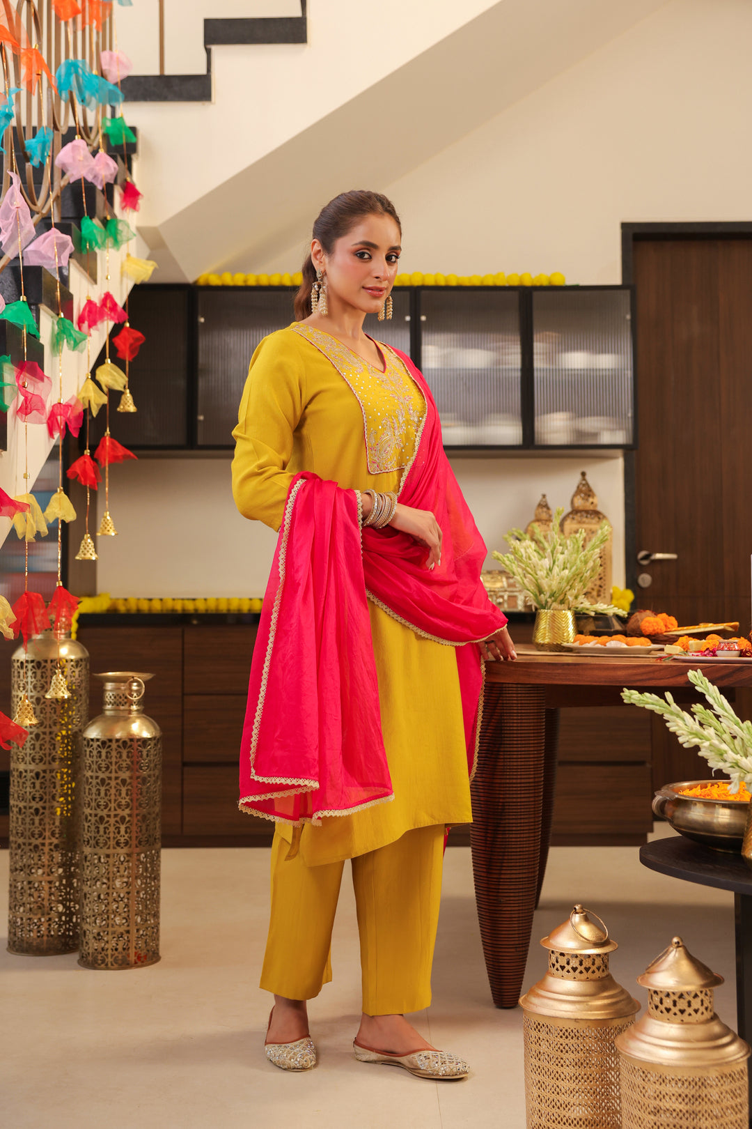 Floral Embroidered Straight Kurta & Trousers Sets