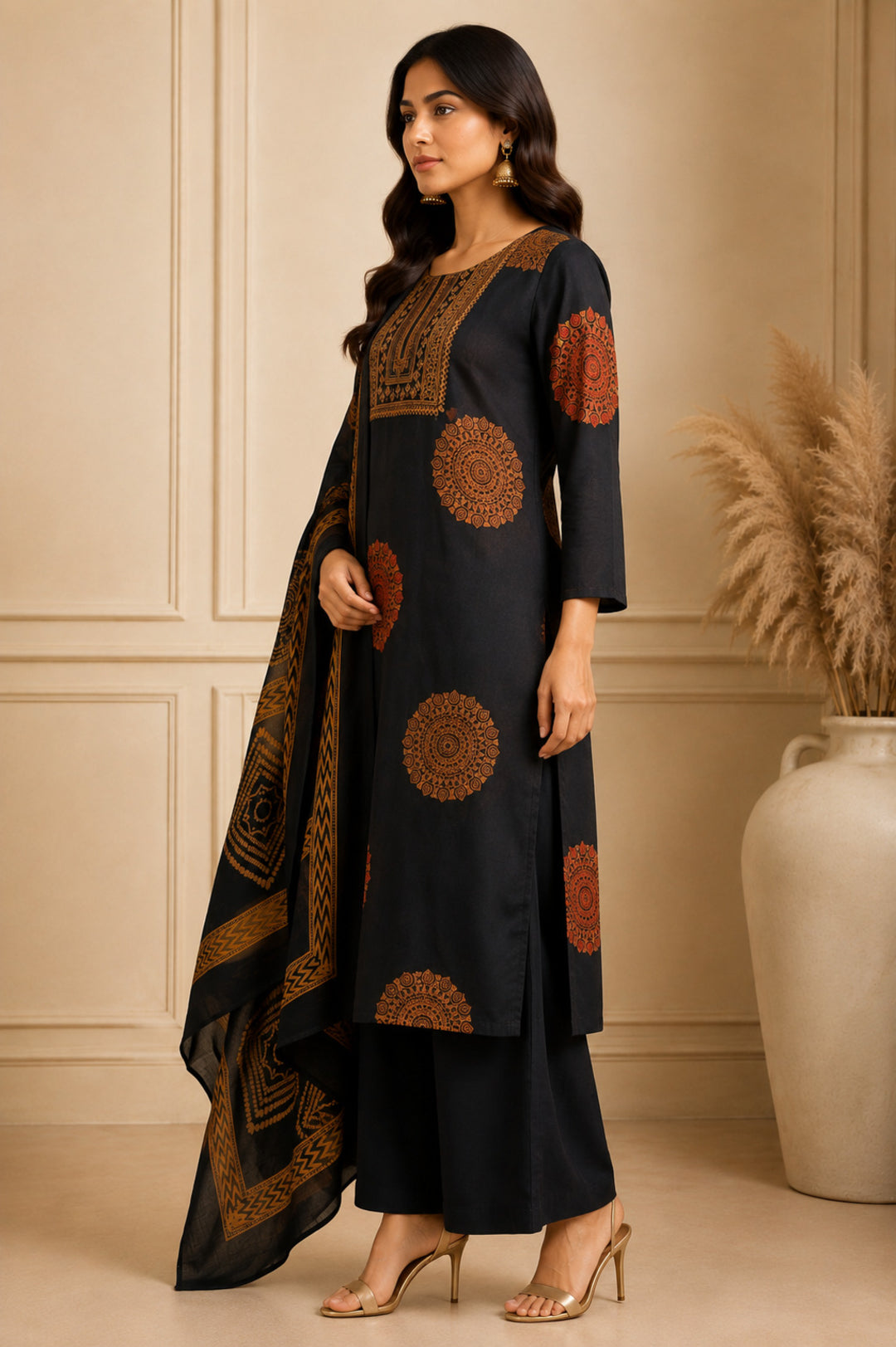 Floral Embroidered Straight Pure Cotton Kurta & Trousers Sets