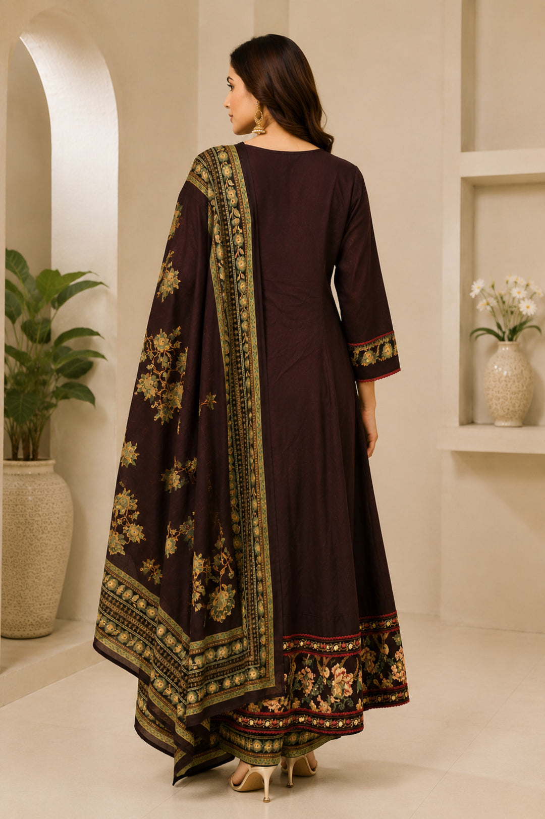 Floral Embroidered A-Line Pure Cotton Kurta & Palazzos Sets