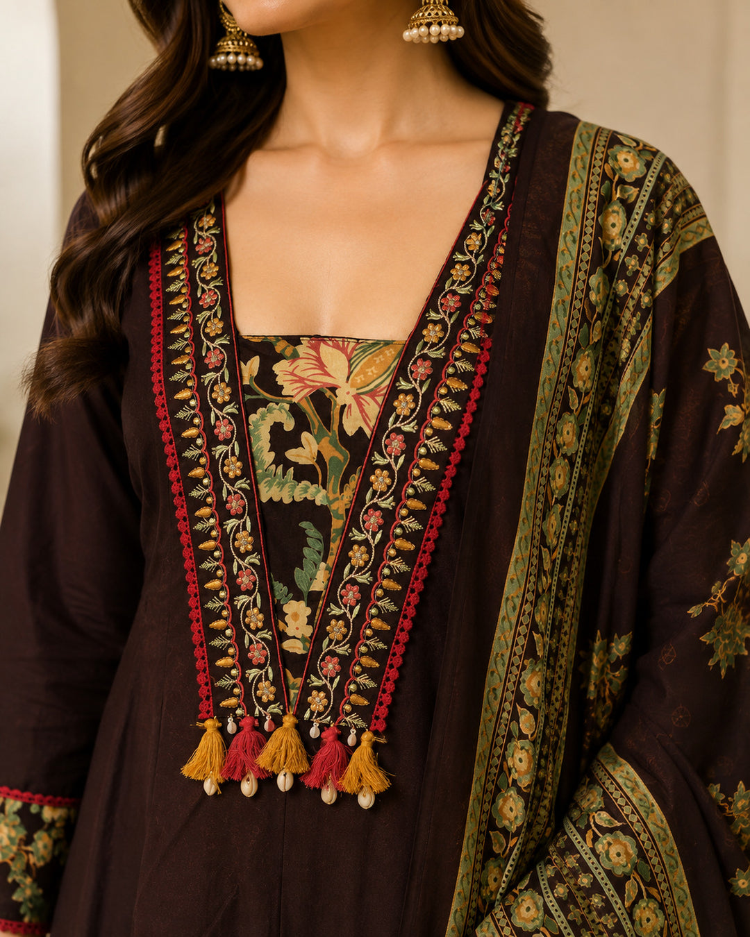 Floral Embroidered A-Line Pure Cotton Kurta & Palazzos Sets