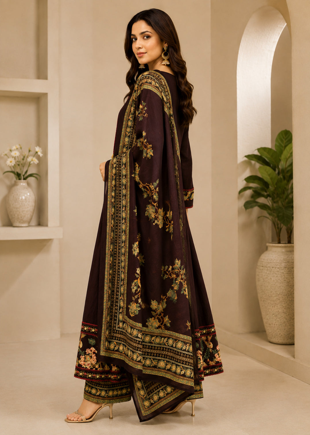 Floral Embroidered A-Line Pure Cotton Kurta & Palazzos Sets