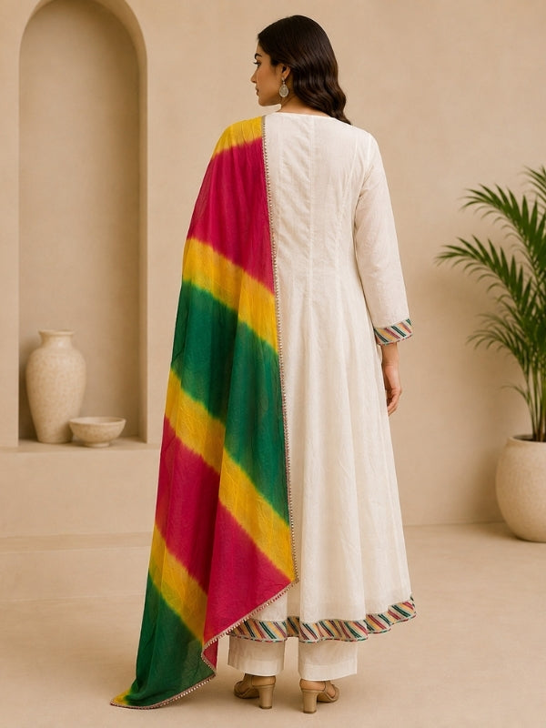 Solid Embroidered A-Line Pure Cotton Kurta & Palazzos Sets
