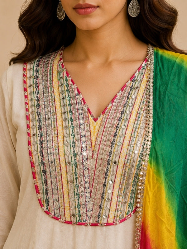 Solid Embroidered A-Line Pure Cotton Kurta & Palazzos Sets