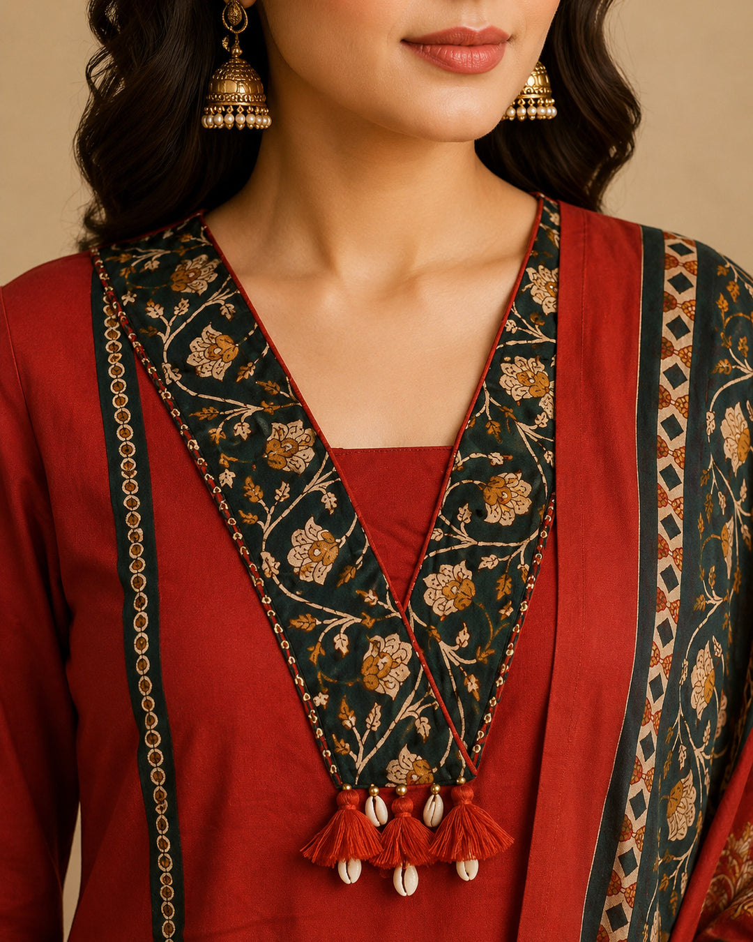 Floral Embroidered A-Line Pure Cotton Kurta & Palazzos Sets