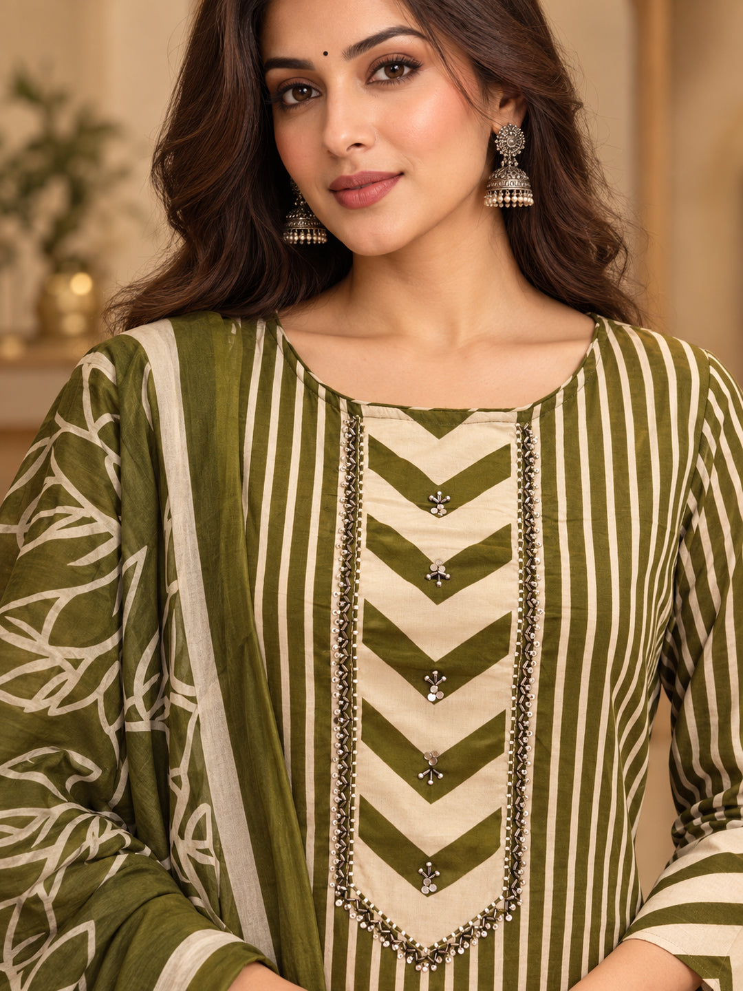 Floral Embroidered Straight Cotton Kurta & Trousers Sets