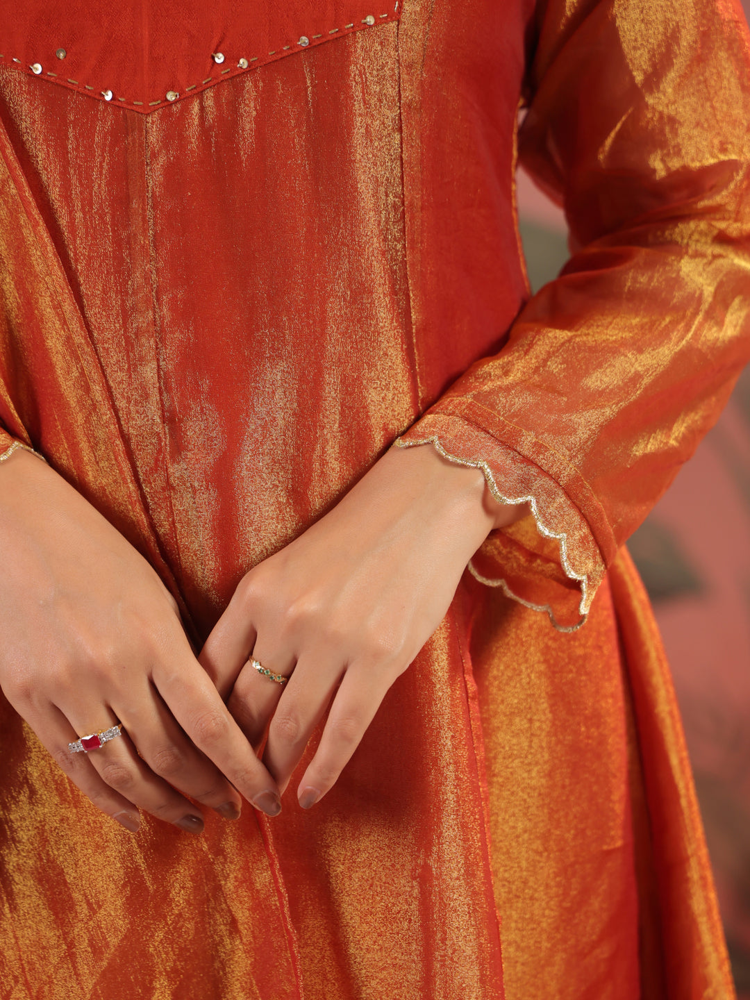 Solid A-Line Tissue Silk Kurta & Palazzos Sets