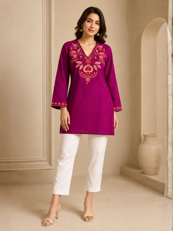 Floral Embroidered Straight Pure Cotton Kurta