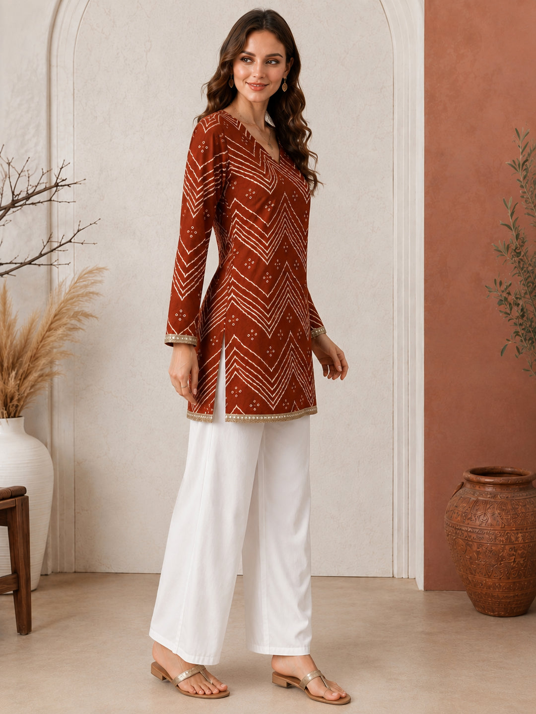 Bandhani Embroidered Straight Pure Cotton Kurta