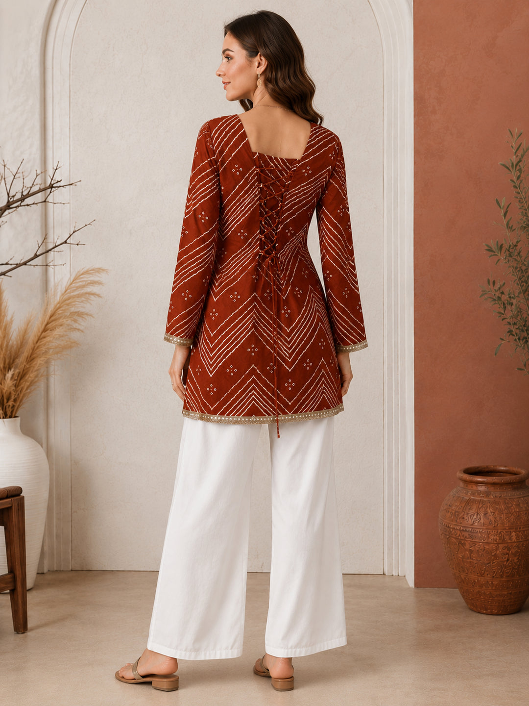 Bandhani Embroidered Straight Pure Cotton Kurta