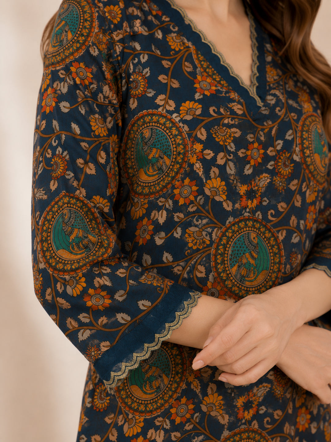Floral Embroidered Straight Pure Cotton Kurta