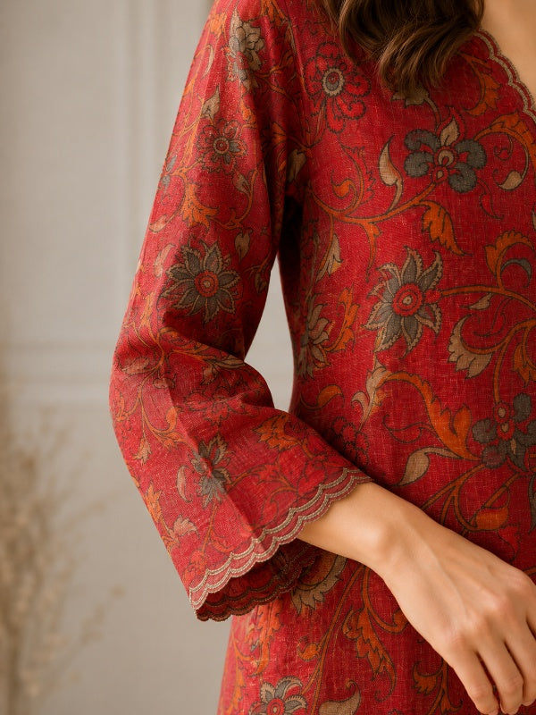 Floral Embroidered Straight Pure Cotton Kurta