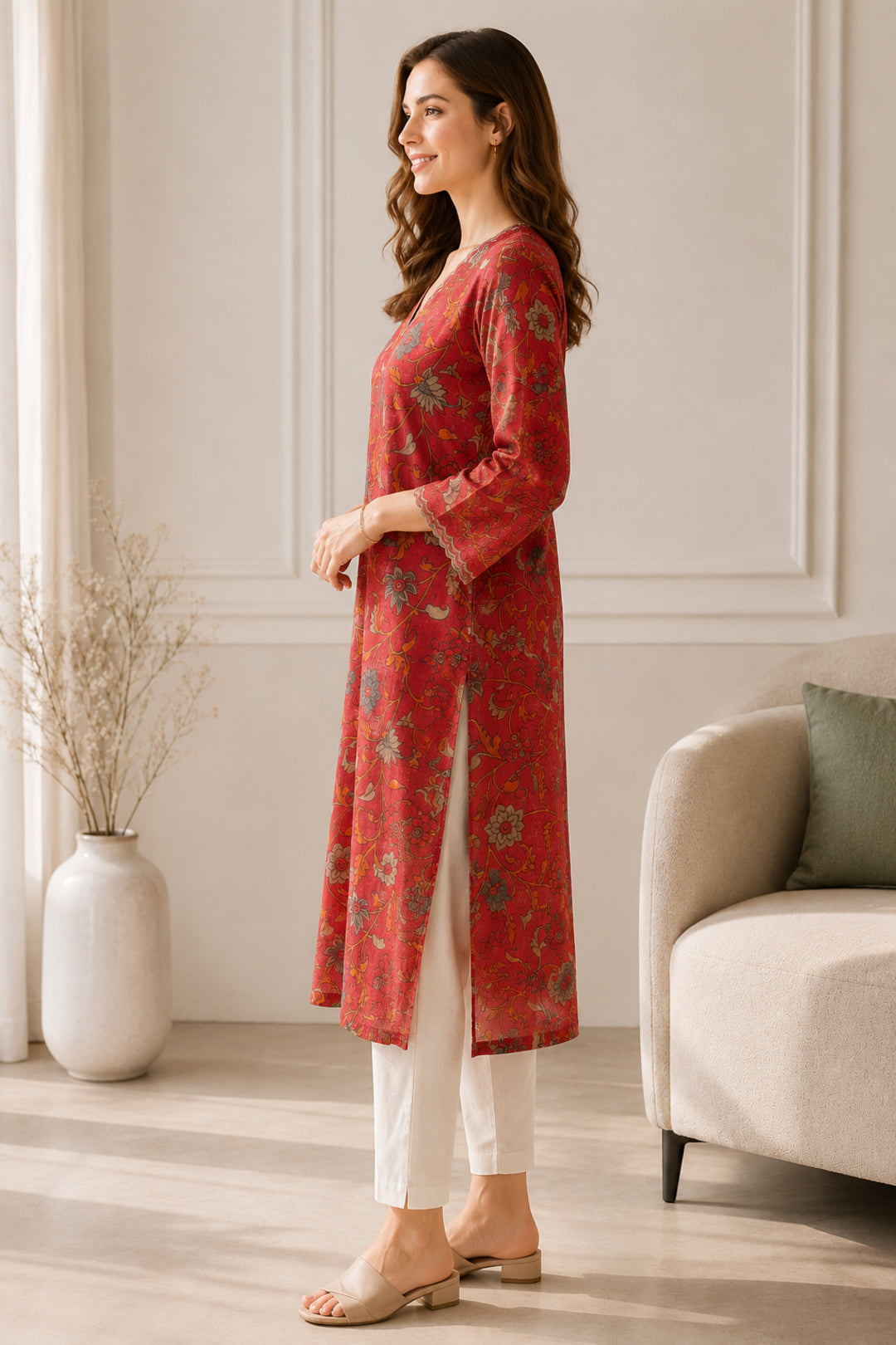 Floral Embroidered Straight Pure Cotton Kurta
