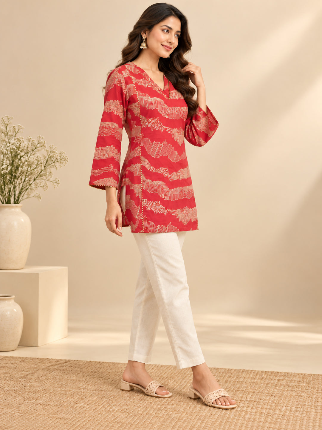 Floral Printed Straight Cotton Blend Kurta