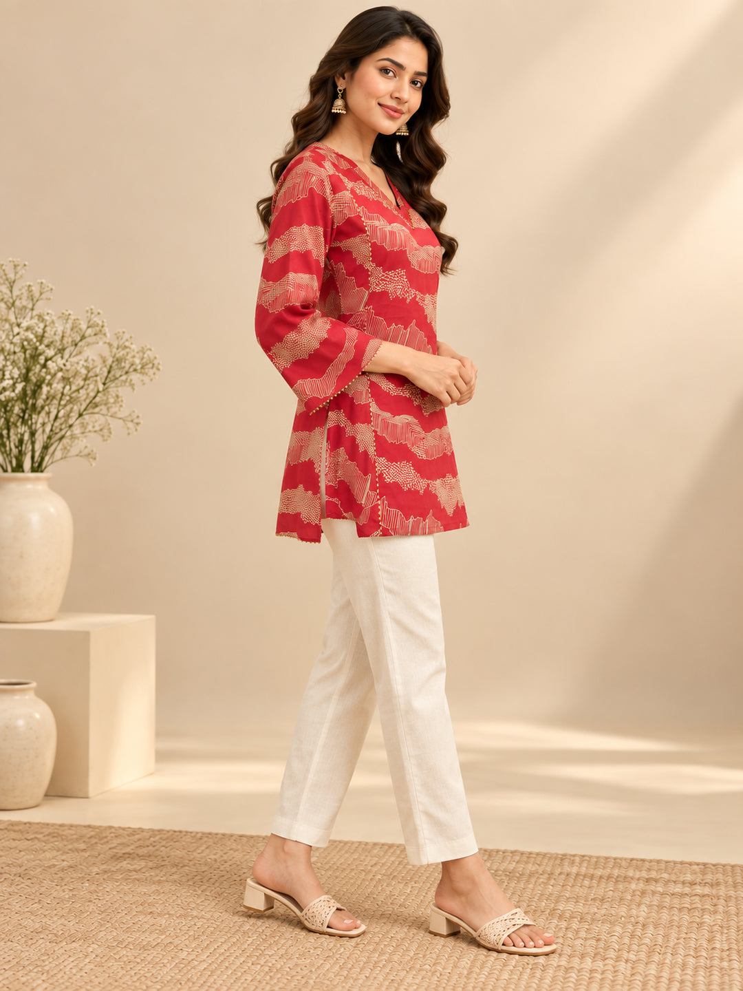 Floral Printed Straight Cotton Blend Kurta