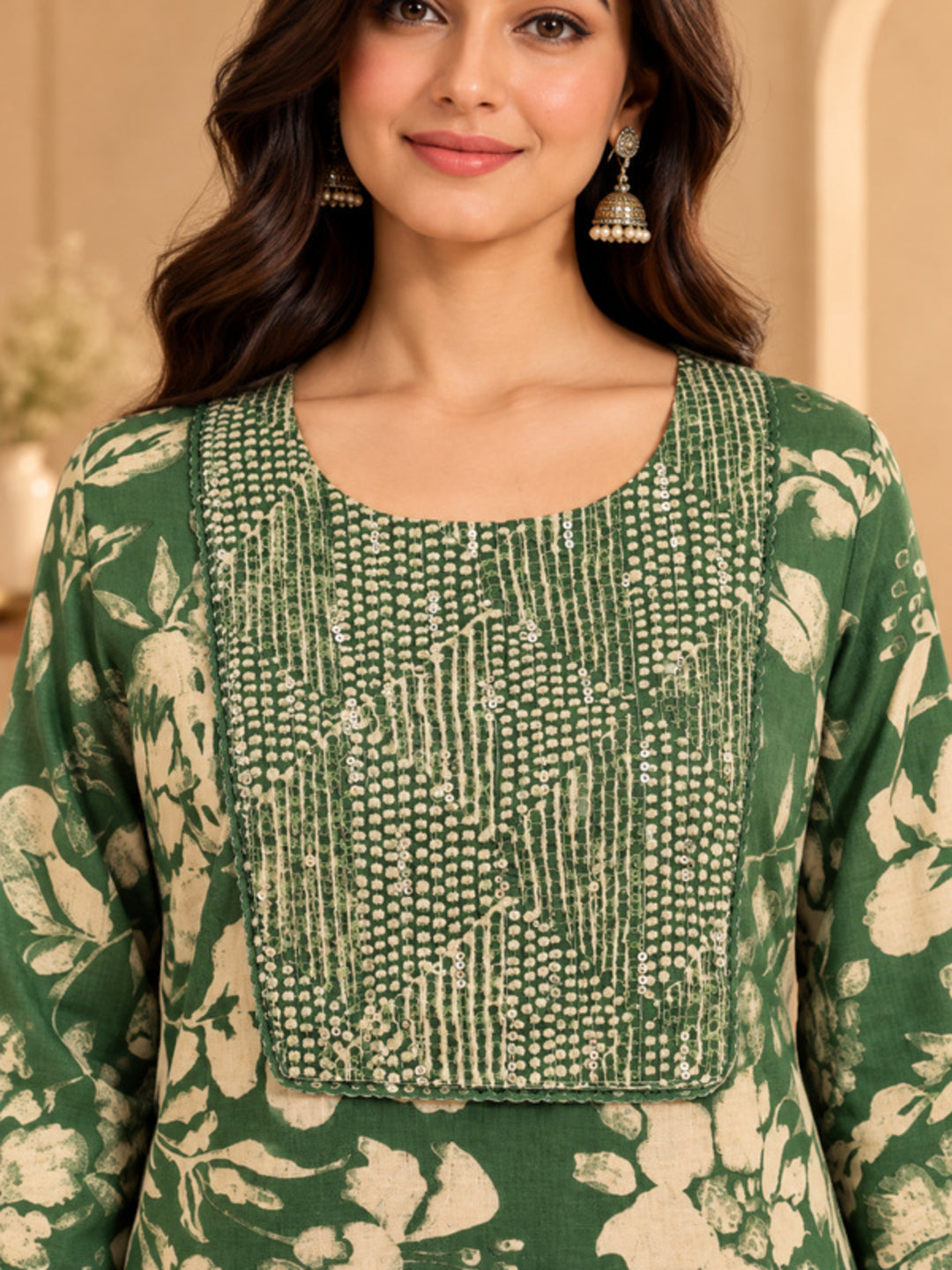 Floral Embroidered Straight Cotton Blend Kurta