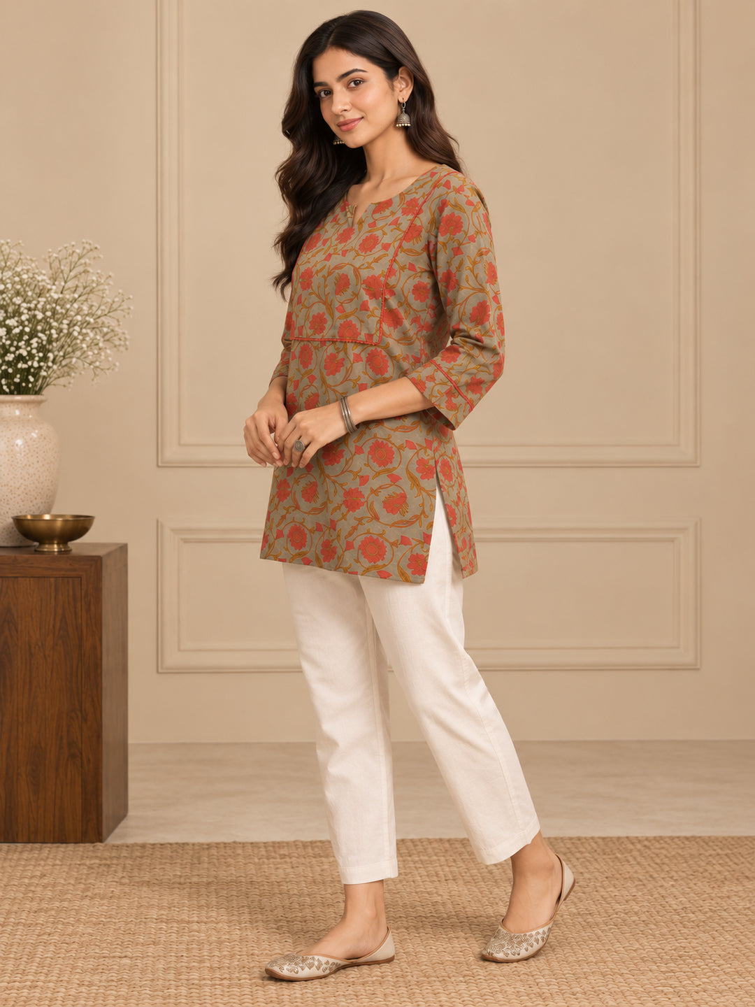 Floral Printed Straight Pure Cotton Kurta