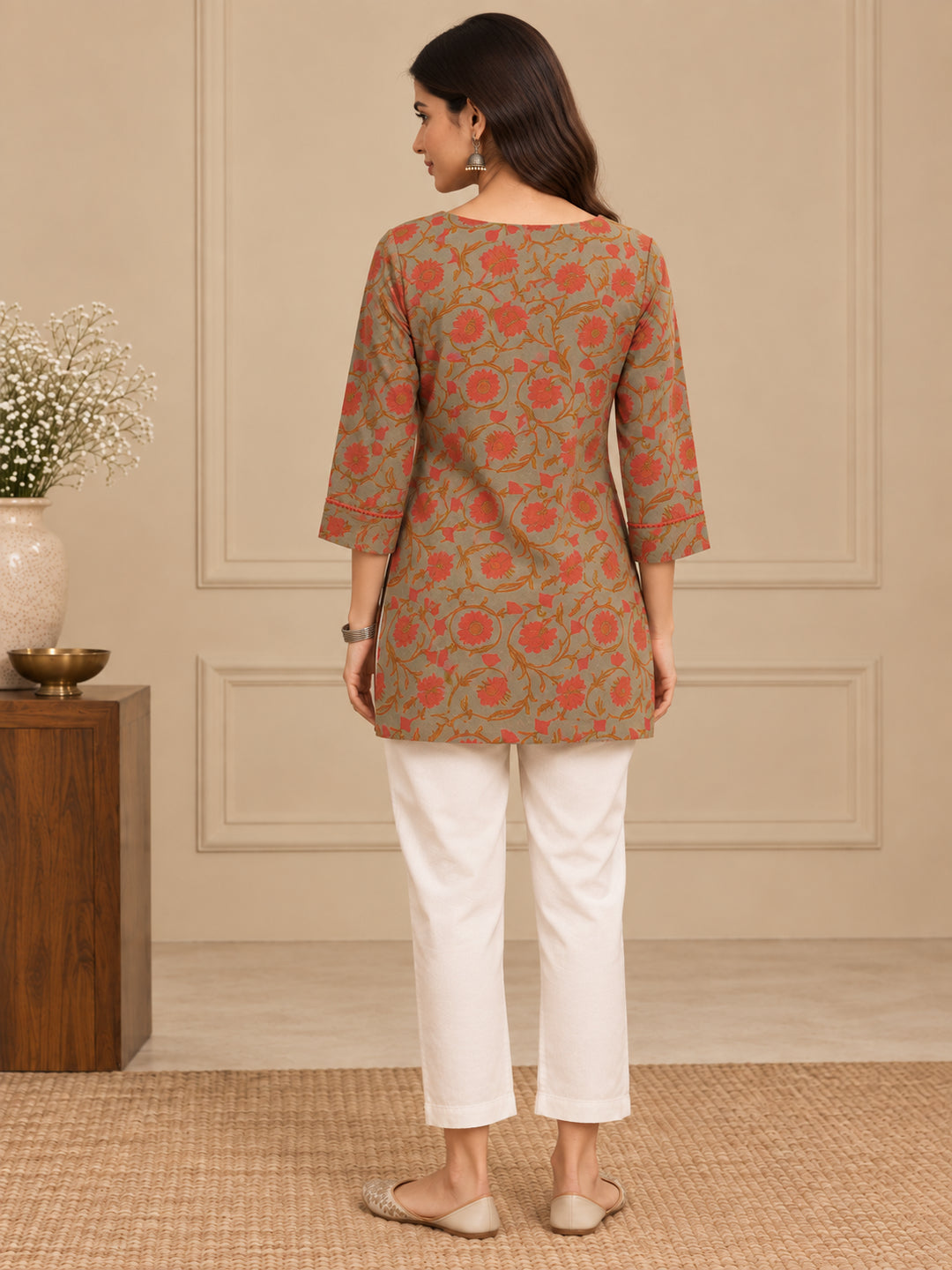 Floral Printed Straight Pure Cotton Kurta