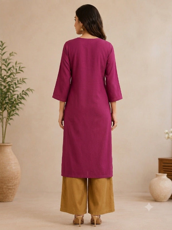 Solid Embroidered Straight Kurta