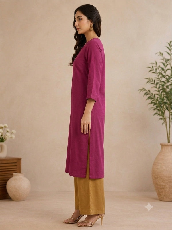 Solid Embroidered Straight Kurta