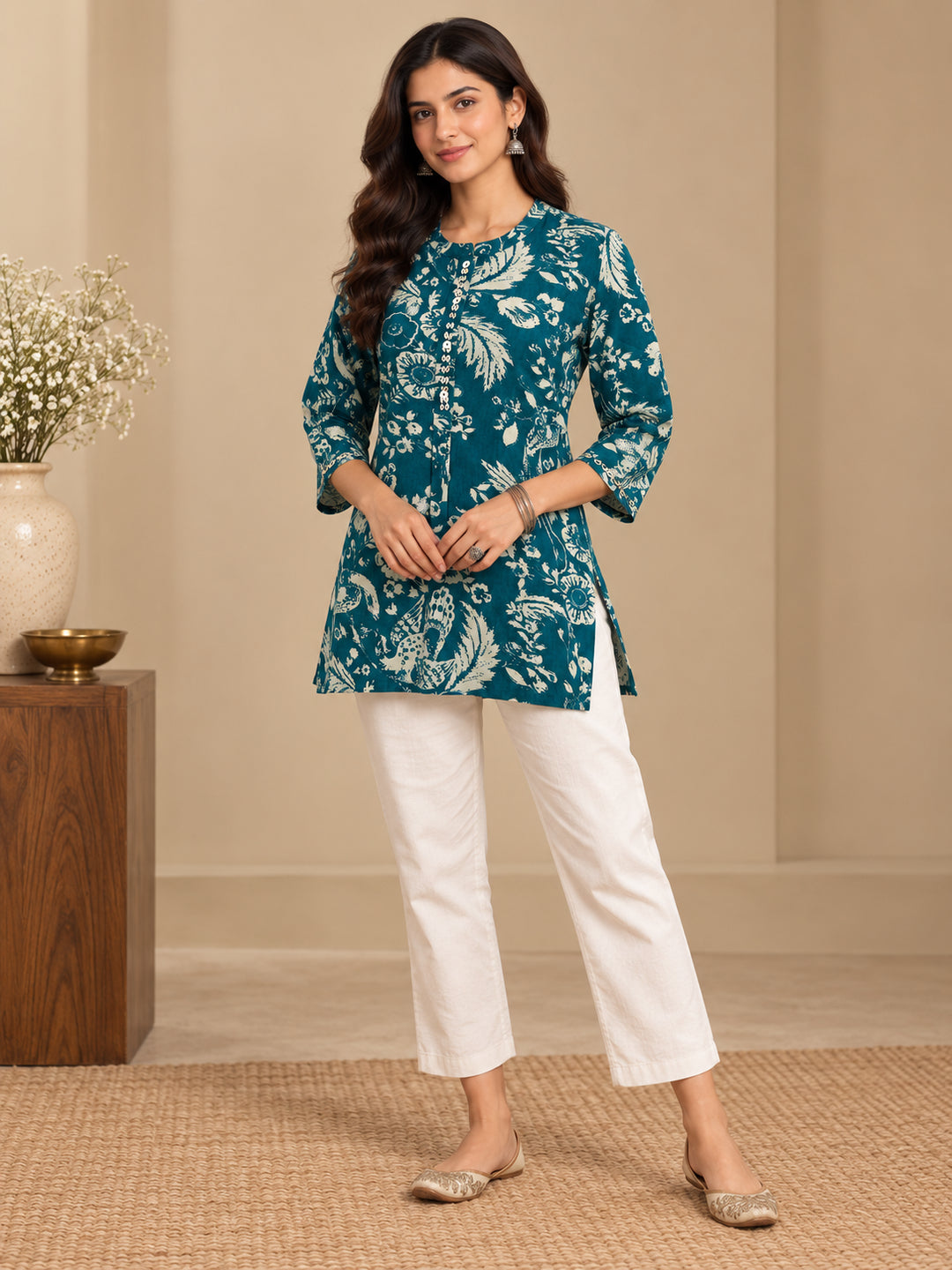 Floral Printed Straight Cotton Kurta