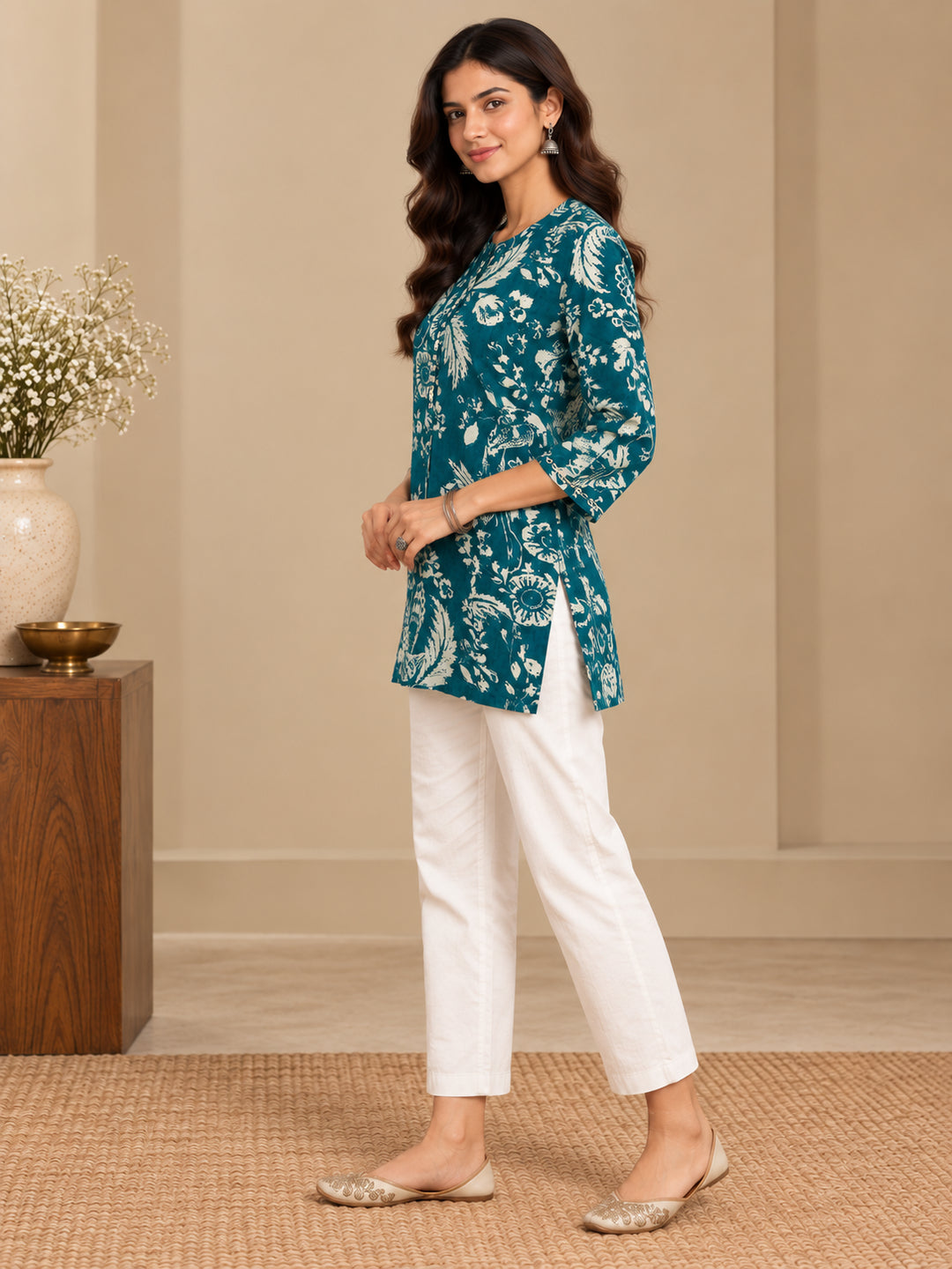 Floral Printed Straight Cotton Kurta